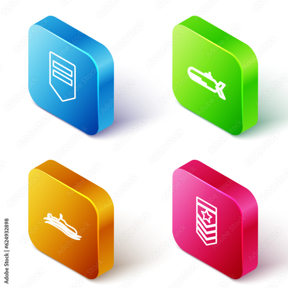 Fototapeta premium Set Isometric line Chevron, Submarine, and icon. Vector