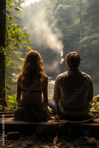 senior couple man and mature woman zen meditation relaxation concept