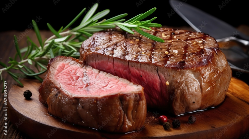 Juicy grilled steak, cooked to perfection, with mouthwatering char marks
