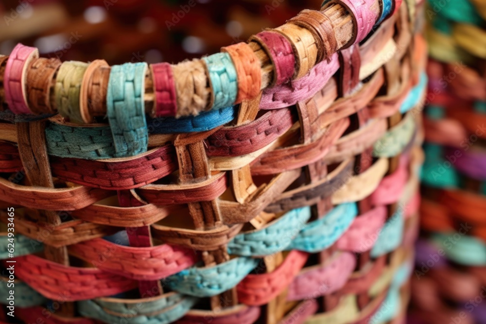 Obraz premium detail of a half-finished woven basket project, created with generative ai