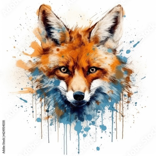 Watercolor illustration of a fox, isolated on white background. Generative AI