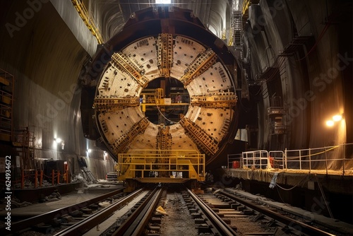 dramatic lighting on tunnel boring machine  created with generative ai