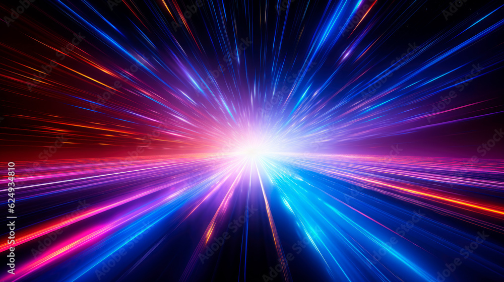 Glowing Neon speed light Abstract background in blue and purple colors. Cosmic burst in universe. AI generative