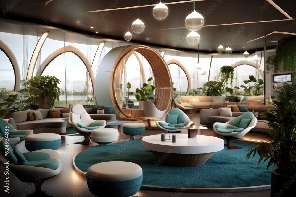 Fototapeta premium innovative airport lounge with smart technology, created with generative ai