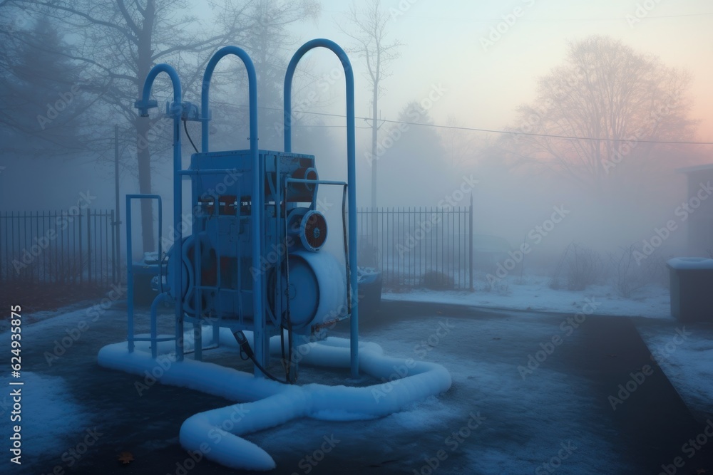 Fototapeta premium frosty mist surrounding cryotherapy equipment, created with generative ai