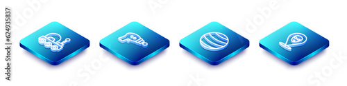 Set Isometric line Mars rover, Ray gun, Planet and Alien icon. Vector