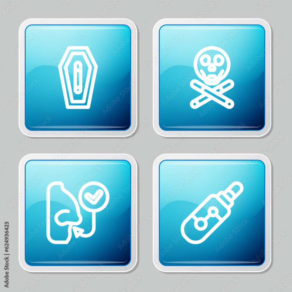 Set line Death from smoking, Bones and skull, Healthy breathing and Electronic cigarette icon. Vector Set line Death from smoking, Bones and skull, Healthy breathing and Electronic cigarette icon. Vector