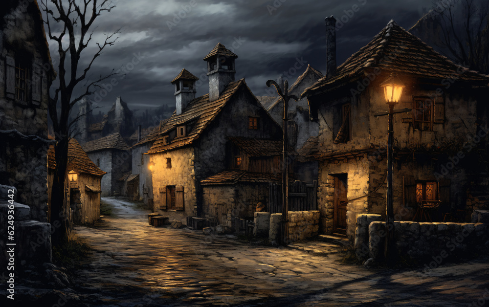Naklejka premium Small Medieval Village