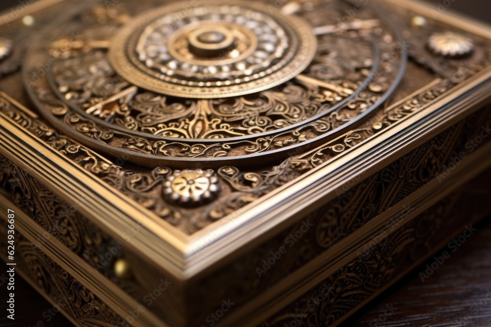 close-up of intricate design on a wooden cigar box, created with generative ai close-up of intricate design on a wooden cigar box, created with generative ai