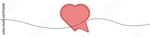 Heart Tooltip message icon line continuous drawing vector. One line Heart message icon vector background. Message bubble icon. Continuous outline of a Tooltip notification icon.
