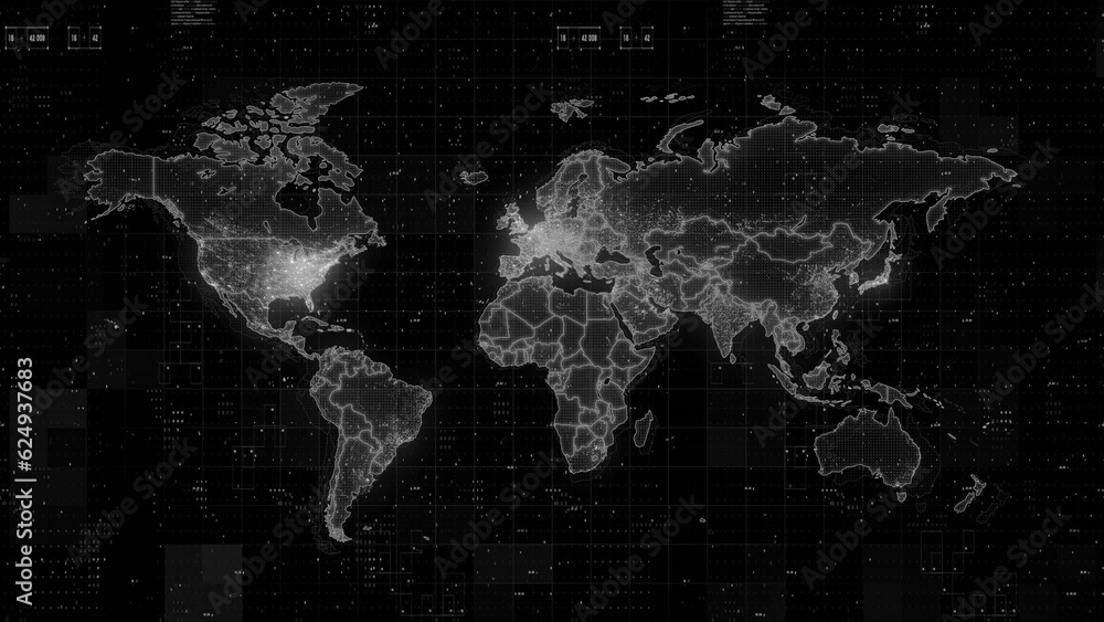 Naklejka premium Digital World Map 3d render