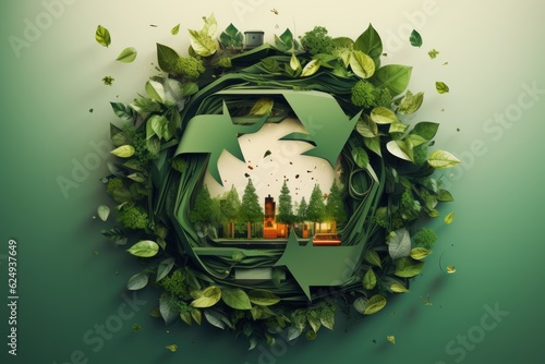 Green recycling concept. Green Recycling Logo. Bio. Ecology. Made With Generative AI. 