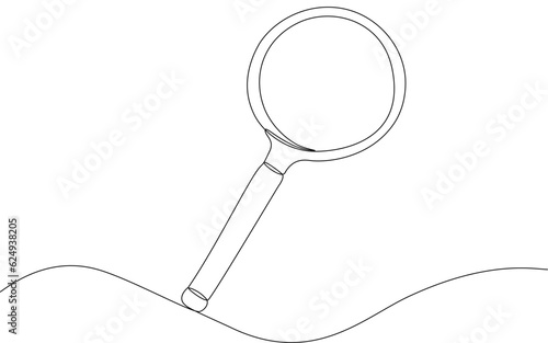 Magnifying glass in continuous one line drawing.Vector illustration.