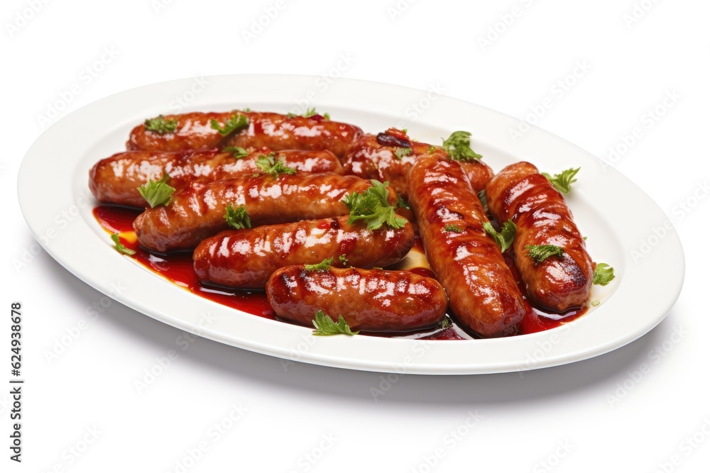 Kovbasa Ukrainian sausage dish on white background. Kovbasa Ukrainian sausage dish on white background.