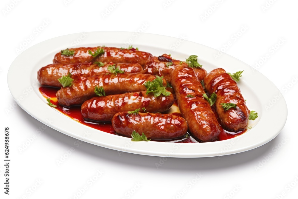 Kovbasa Ukrainian sausage dish on white background.