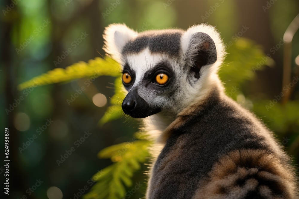 Fototapeta premium Ring-tailed lemur in rainforest of Madagascar.