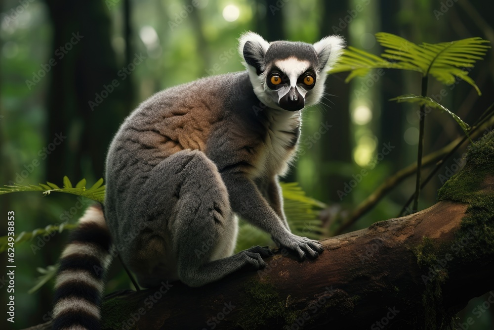 Fototapeta premium Ring-tailed lemur in rainforest of Madagascar.