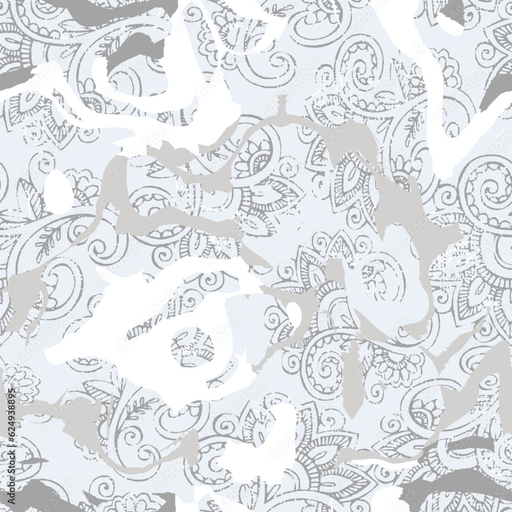 Fototapeta premium Liquid floral seamless repeat pattern. Color blurred abstract flowers in trendy style. Backdrop for cloth, dress, fabric, textile, texture or wrapping.