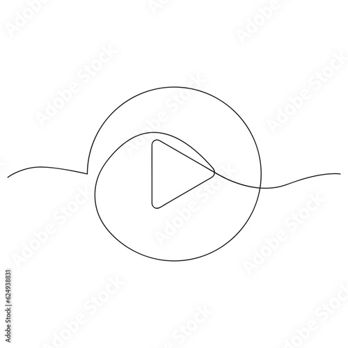 Play button drawn in one continuous line. One line drawing, minimalism. Vector illustration.