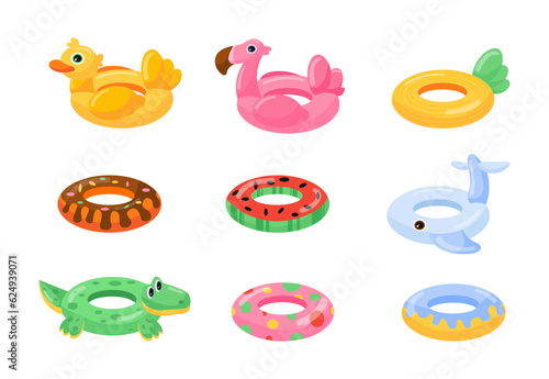 Set of rubber lifebuoys for summer