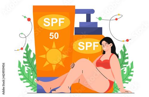 Woman with spf shield suntan concept