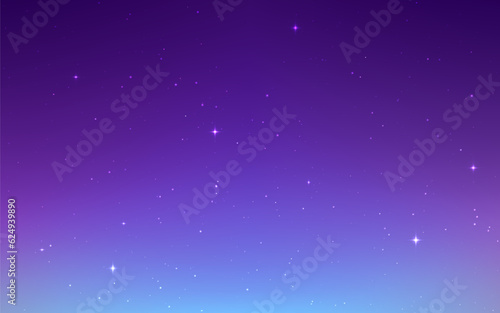 Purple space background. Color outer space with stars. Violet starry gradient. Cosmic wallpaper with constellations. Calm night texture. Vector illustration