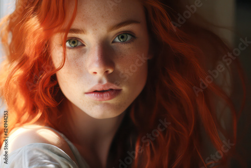 Fototapeta Young woman with red hair