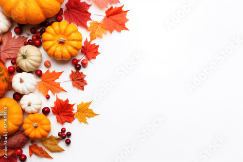 Vertical border with pumpkins and leaves. Space for text.
