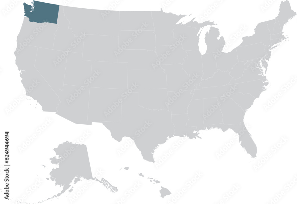 Obraz premium Blue Map of US federal state of Washington within gray map of United States of America