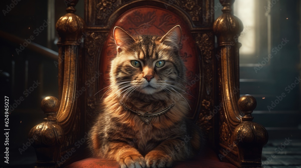 cat king sitting on a throne. Created with Generative AI. cat king sitting on a throne. Created with Generative AI.