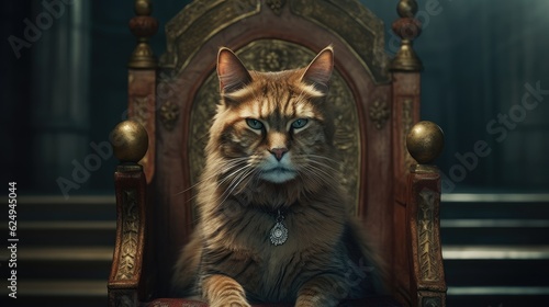 cat king sitting on a throne. Created with Generative AI.