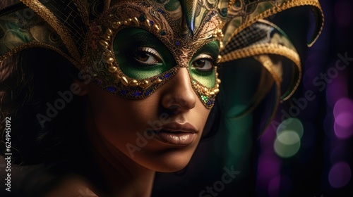 Beautiful woman with ethnic mask. Created with Generative AI.