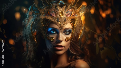 Beautiful woman with ethnic mask. Created with Generative AI.