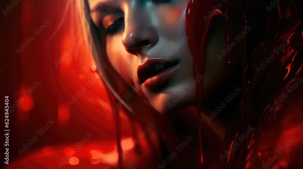 Zombie vampire woman with bloody lips. Created with Generative AI. Zombie vampire woman with bloody lips. Created with Generative AI.