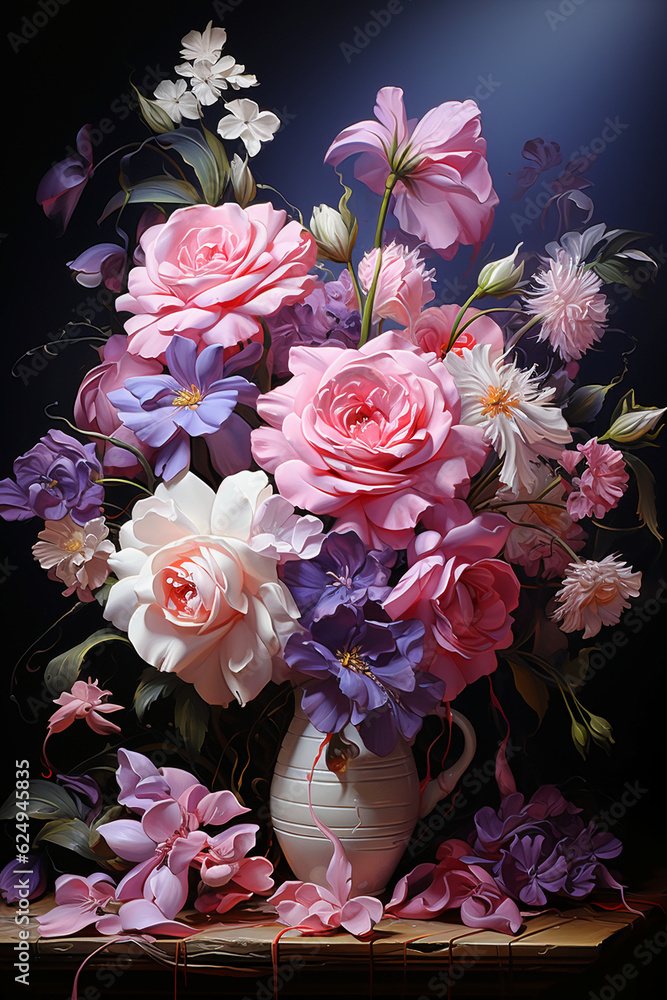 A pink, purple and white arrangement of flowers. AI generative A pink, purple and white arrangement of flowers. AI generative