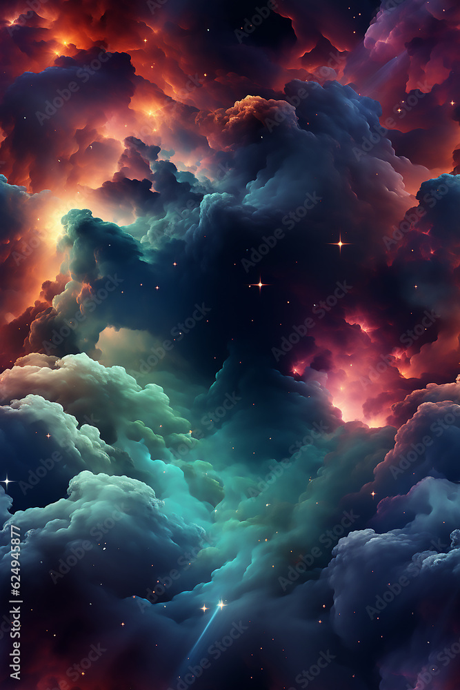 seamless illustration of sky stars and fog clouds shapes background