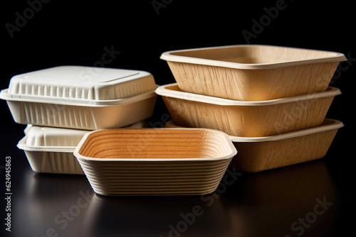 food packaging made from eco-friendly materials such as kraft cardboard and biodegradable plastics, perfect for storing, transporting, and serving lunch, takeaway orders, or picnics