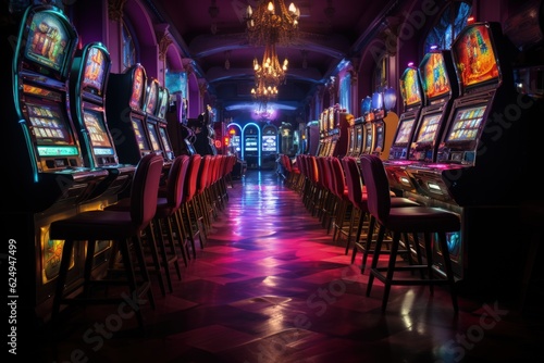 Hall in the casino with slot machines, jackpot