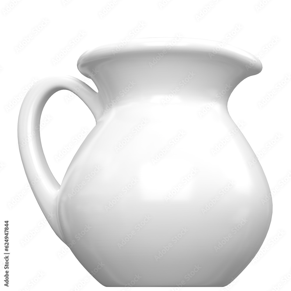 3D rendering illustration of a white porcelain pitcher