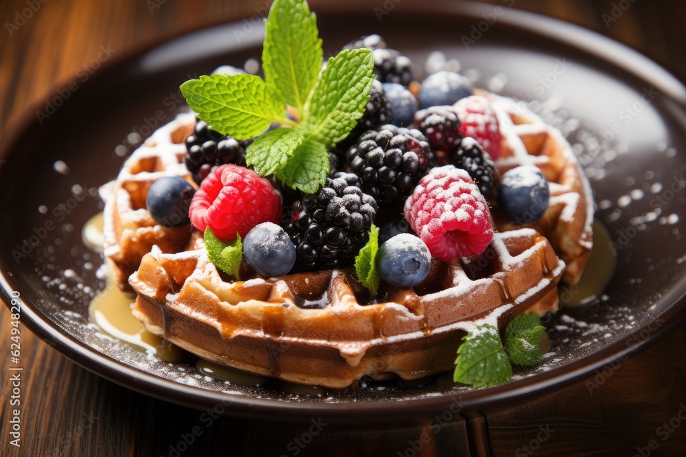 waffle with ice cream and fresh berries waffle with ice cream and fresh berries