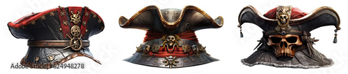 Foto Set of pirate hat isolated on transparent background - Generative AI