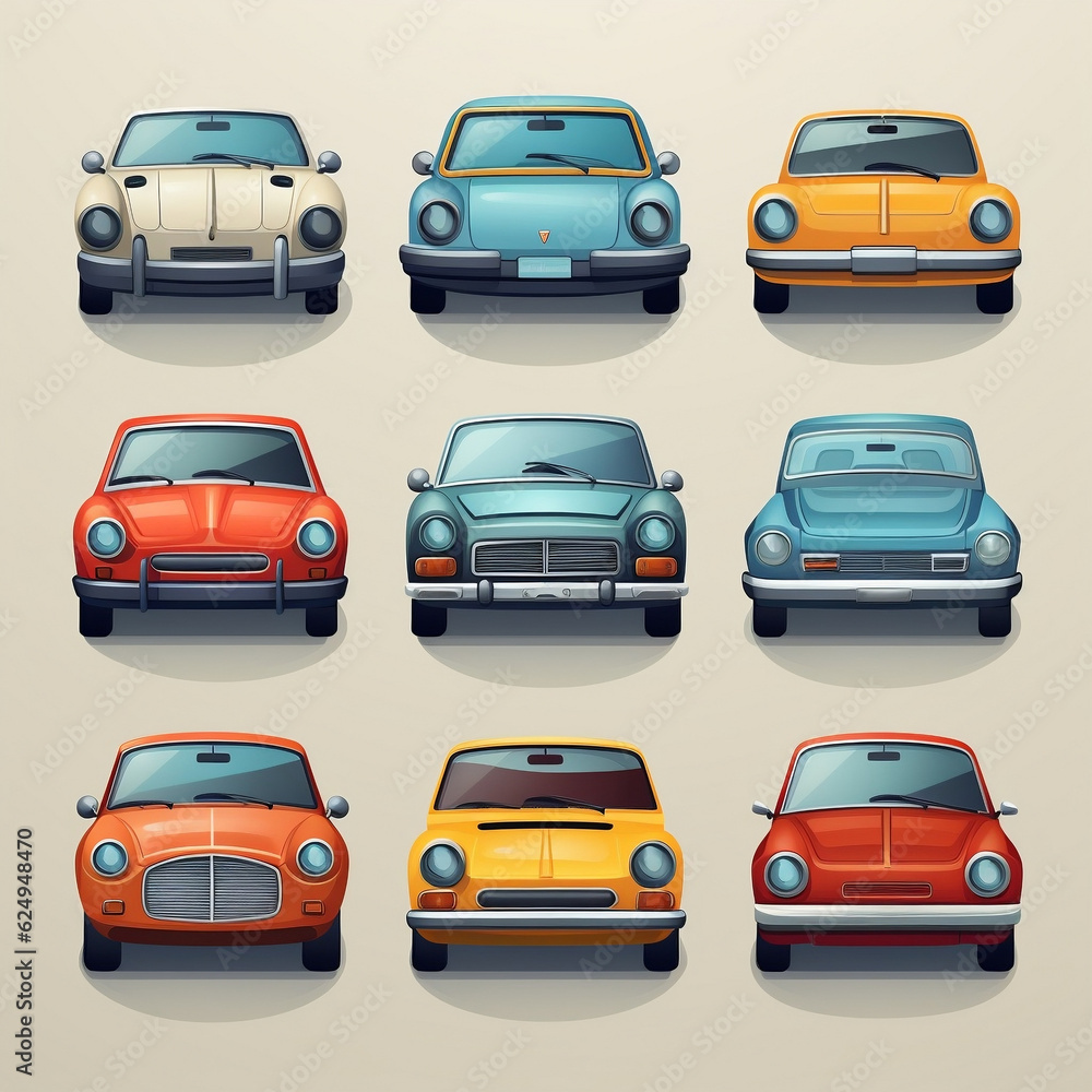 Vector art of car icons in multiple colors. (Generated by AI)