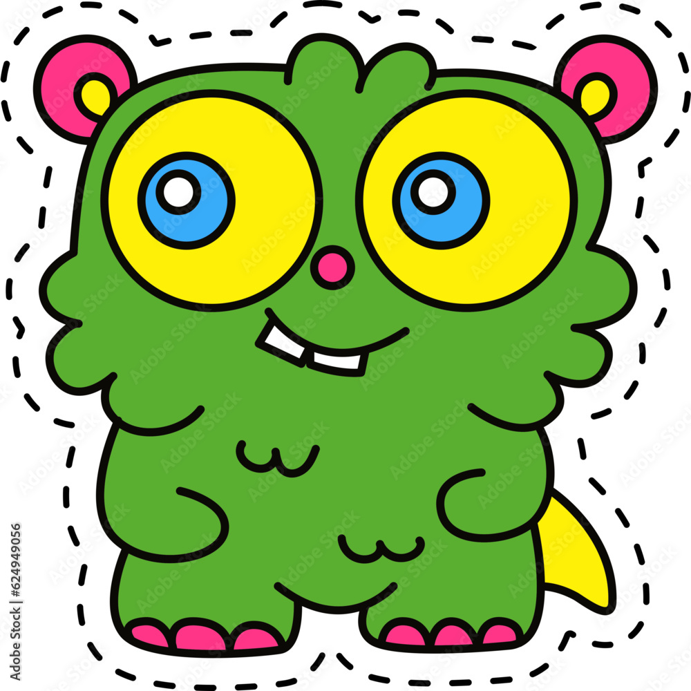 Fototapeta premium Cute kawaii sticker. Lineal icon with white outline