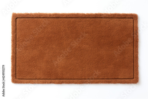 overhead view of brown doormat isolated on white background