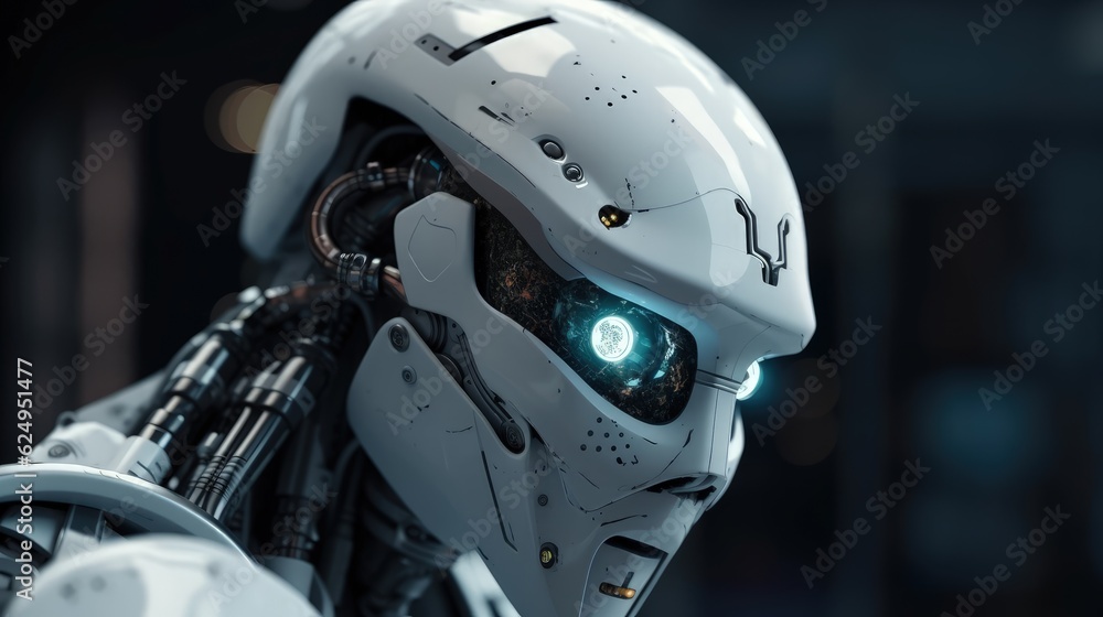 Close-up of a cyborg's head. New AI technologies Close-up of a cyborg's head. New AI technologies