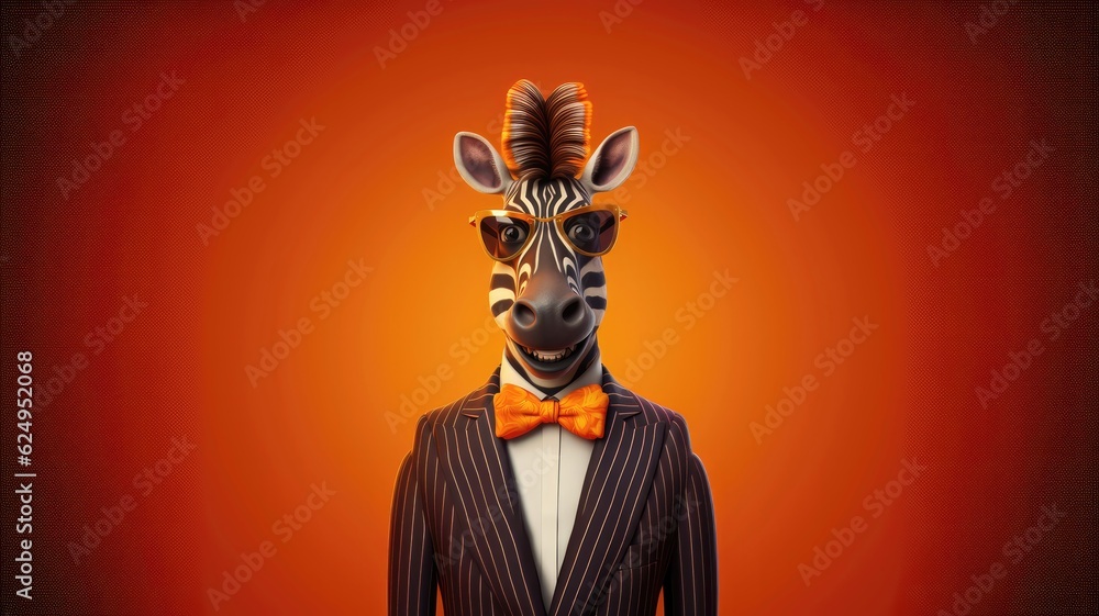 Zebra wearing a vibrant bow tie, 3D cartoon style. Generative AI Zebra wearing a vibrant bow tie, 3D cartoon style. Generative AI