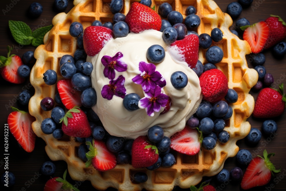 waffle with ice cream and fresh berries waffle with ice cream and fresh berries