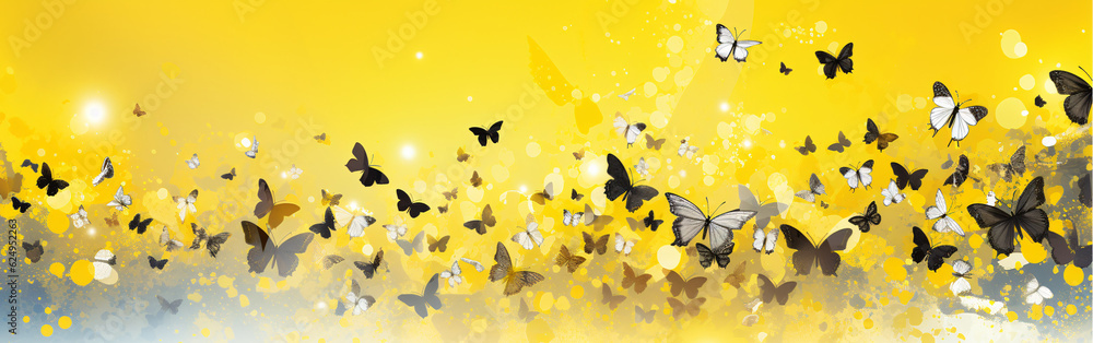 Yellow butterflies, yellow sky background, Abstract splatter, Highly detailed p2