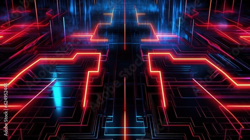 Neon lines  abstract technology background. AI generated 