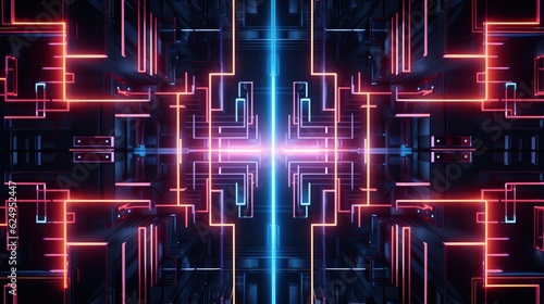 Neon lines  abstract technology background. AI generated 